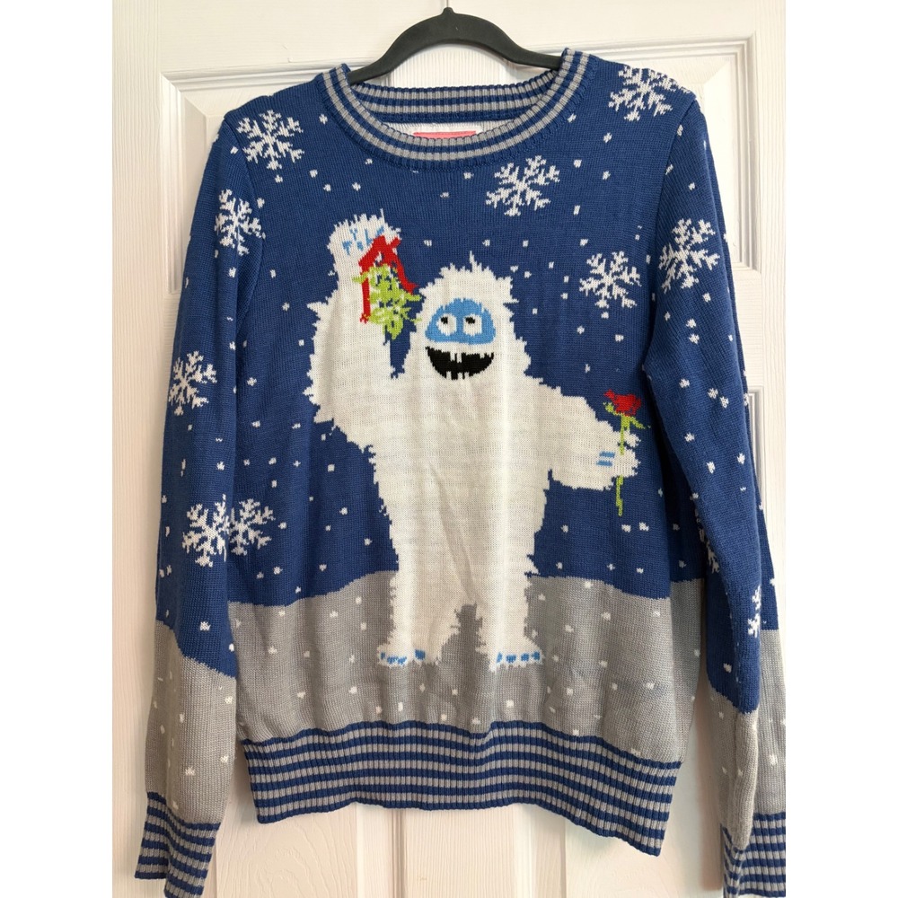 Tipsy Elves Bumble Christmas Sweater Large Blue Ugly Holiday Rudolph Yeti Snow